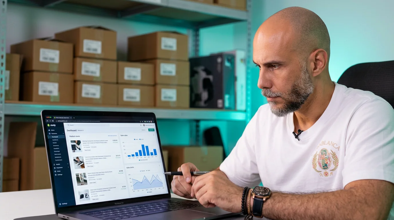 Emprendedor revisando el panel de ventas de su tienda online